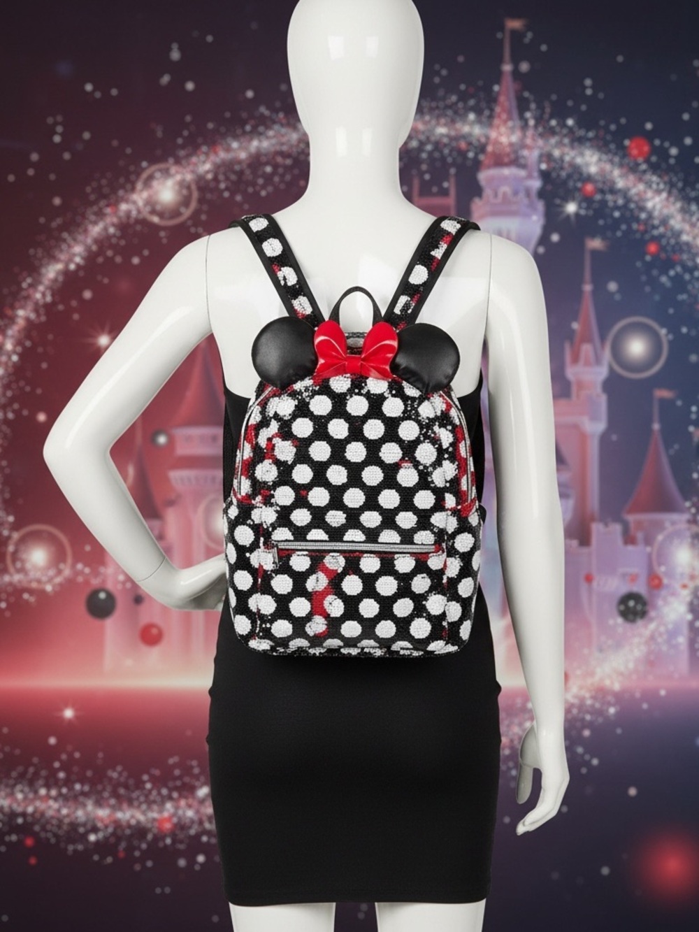 Disney Black-and-White Polka Dot Mini Backpack with Red Bow